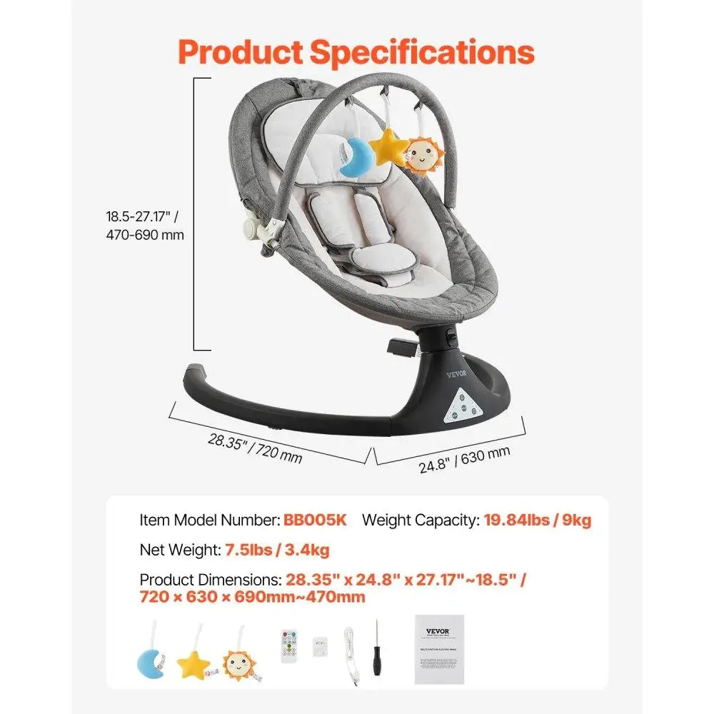 Balanceuse Bébé 5 Vitesses 3 Positions Siège Contrôle Distance Barre Jouet