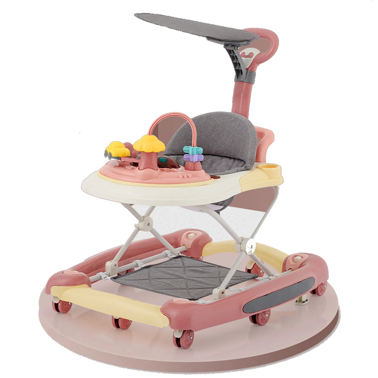 LazyChild Baby Multi-Functional Comfortable Walker With Awning Anti-Rollover Baby Walker Can Sit, Adjust And Shake The Walker
