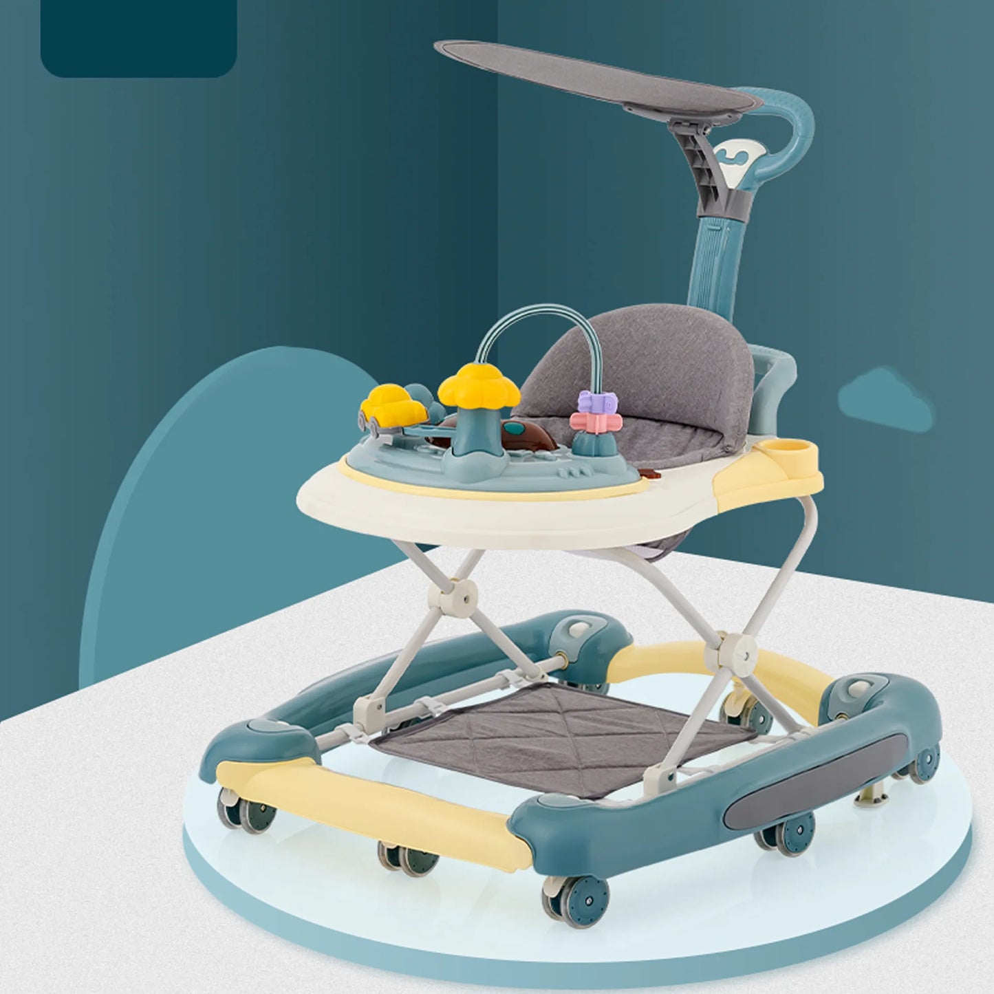 LazyChild Baby Multi-Functional Comfortable Walker With Awning Anti-Rollover Baby Walker Can Sit, Adjust And Shake The Walker