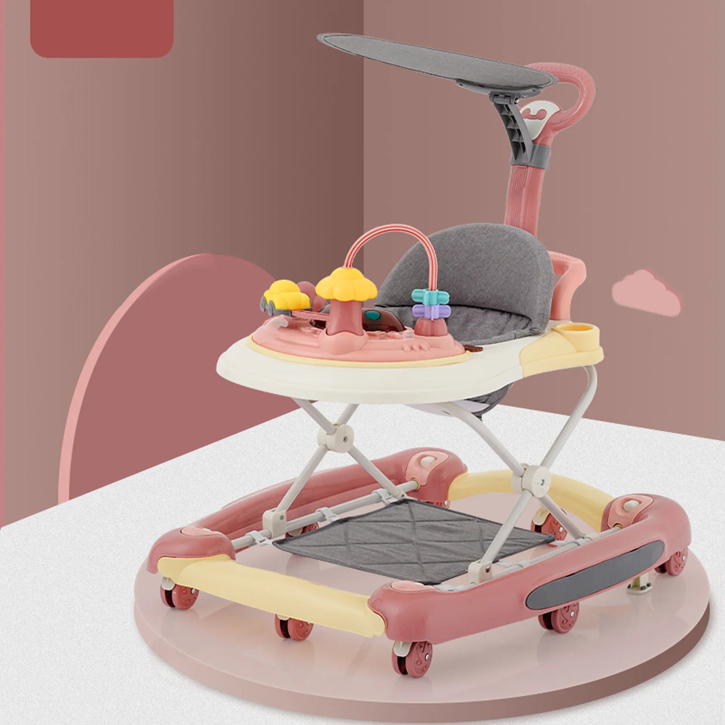 LazyChild Baby Multi-Functional Comfortable Walker With Awning Anti-Rollover Baby Walker Can Sit, Adjust And Shake The Walker